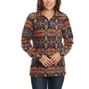 Powder River Outfitters Women's Vibrant Aztec Print 1/4 Zip Fleece Pullover Mult